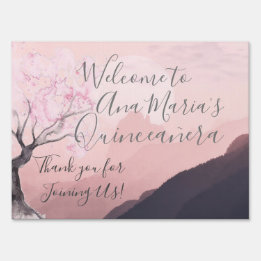 Misty Mountain Haze bei Sunset Pink und Black Gartenschild