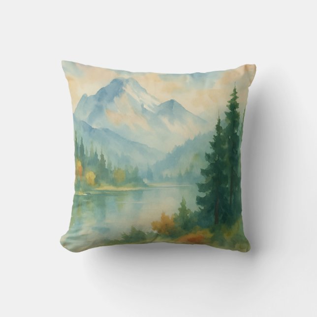 Misty Mountain Landscape Throw Kissen (Vorderseite)