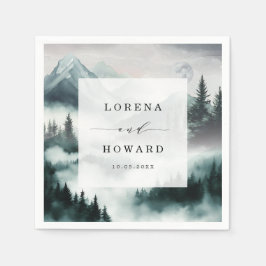 Misty Mountain Moon Pine Forest Wedding Napkins Serviette