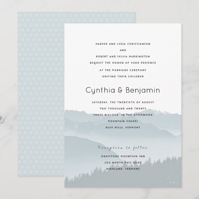 Misty Mountain Parents laden zu Hochzeiten ein Einladung (Vorne/Hinten)