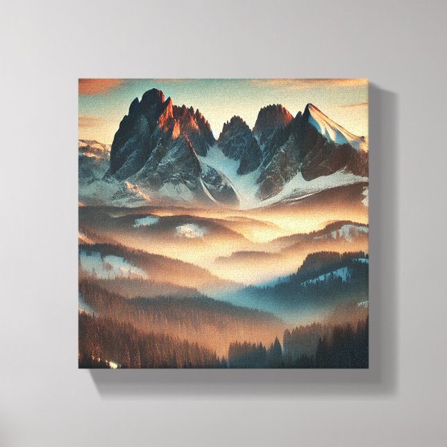 Misty Mountain Stretched Canvas Print Wall Art Leinwanddruck (Vorderseite)