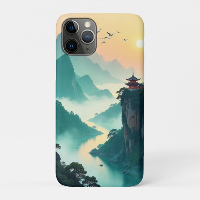 Misty Mountain Temple Landschaft - Serene Asian Na Case-Mate iPhone Hülle (Rückseite)
