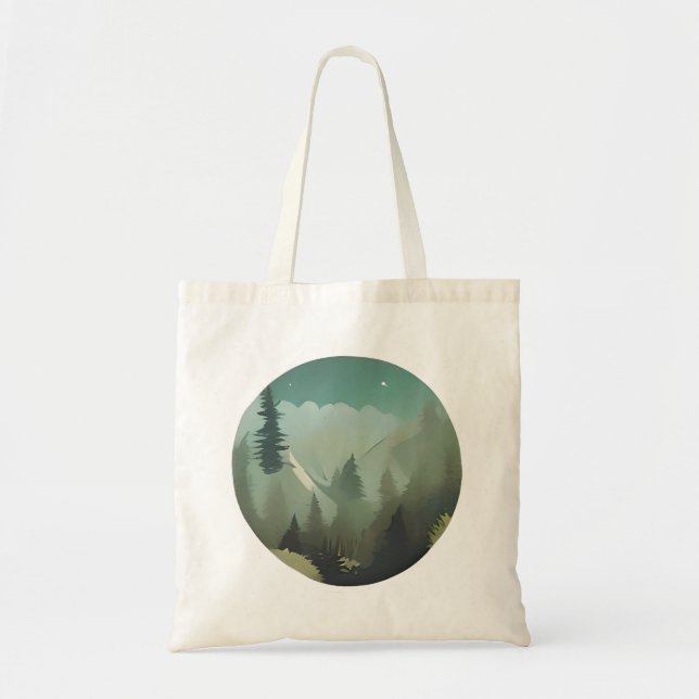 Misty Mountain Valley: Eine ruhige Wildnis-Flucht Tragetasche (Vorne)