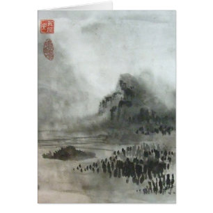 Misty Mountain Valley Landschaft Blank Card II