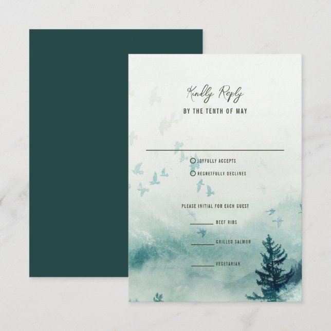 Misty Mountain Wedding Response Card RSVP Karte (Vorne/Hinten)