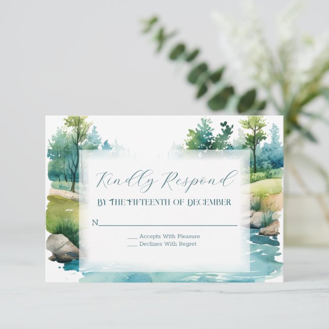 Misty Mountain Wedding RSVP Karte (Stehend Vorderseite)