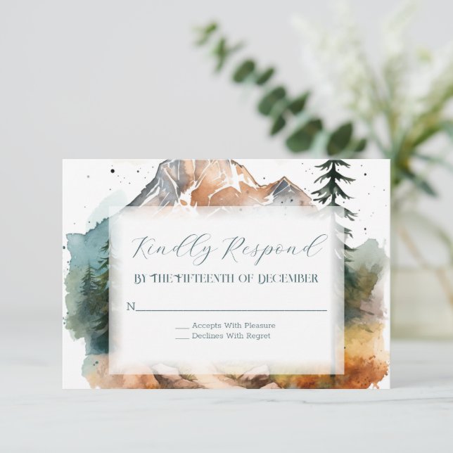 Misty Mountain Wedding RSVP Karte (Stehend Vorderseite)