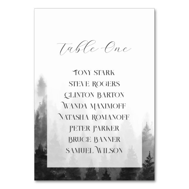 Misty Mountain Wedding Tischnummer (Vorderseite)