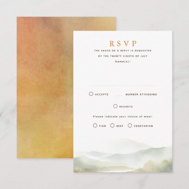 Misty Mountains Hochzeit im Herbst RSVP Cards (Vorne/Hinten)