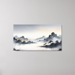 Misty Mountains - ruhige ostasiatische Landschaft Leinwanddruck