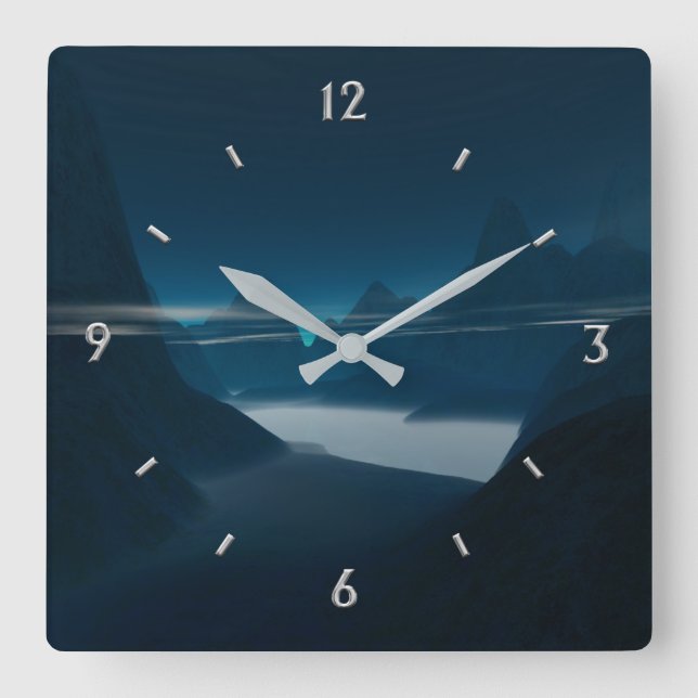 Misty Mountains Wall Clock Numbers Quadratische Wanduhr (Vorderseite)