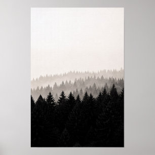 Misty Pine Ridge Monochrome Naturposter Poster