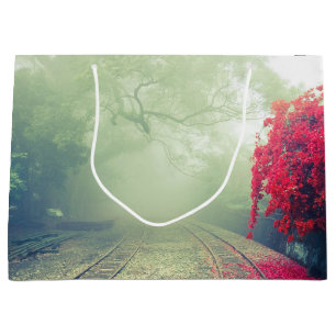Misty Railroad Tracks Landschaftliches Foto Große Geschenktüte