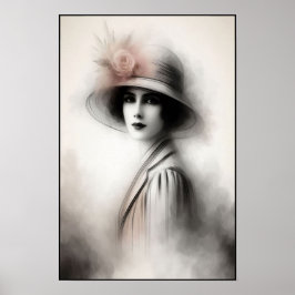 Misty Retro Portrait of Elegance Poster
