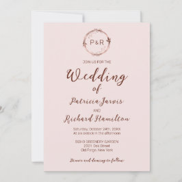 Misty Rose Monogram Elegante Einladung zur Hochzei