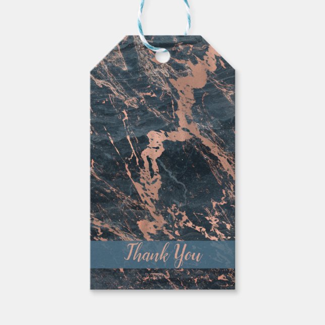 Misty Rustic Blue & Rose Gold Pink Glam Marmor Geschenkanhänger (Vorderseite)