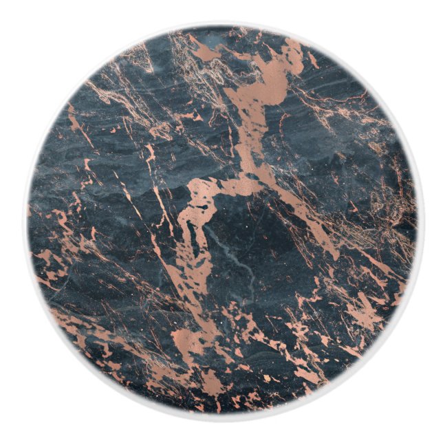 Misty Rustic Blue & Rose Gold Pink Glam Marmor Keramikknauf (Vorderseite)