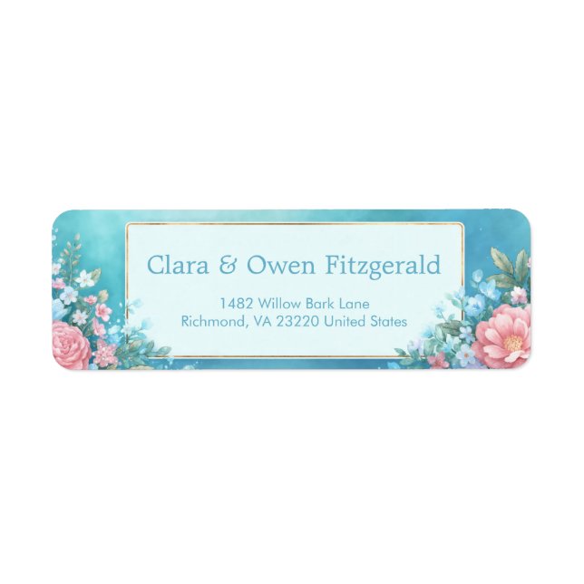 Misty Teal Pink Peony Gold Frame Wedding (Vorne)