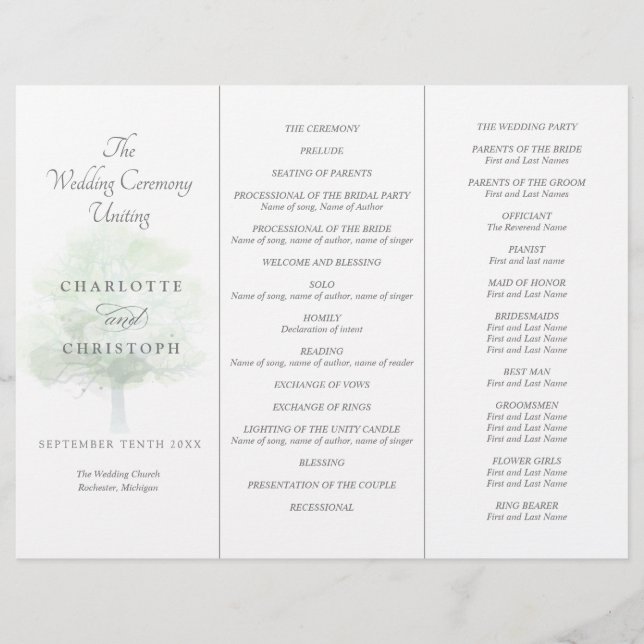 Misty tree Tri-Fold Hochzeitsprogramm (Vorderseite)