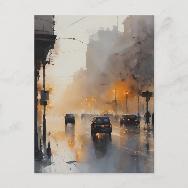 Misty Urban Abend Postkarte (Vorderseite)