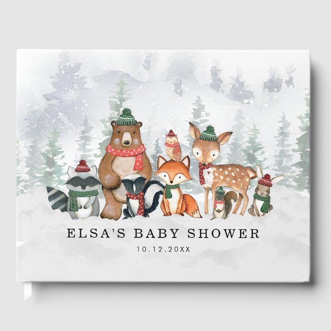 Misty Winter Forest Woodland Animals Kinderdusche Gästebuch (Vorderseite)
