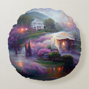 Misty Wisteria House Rundes Kissen
