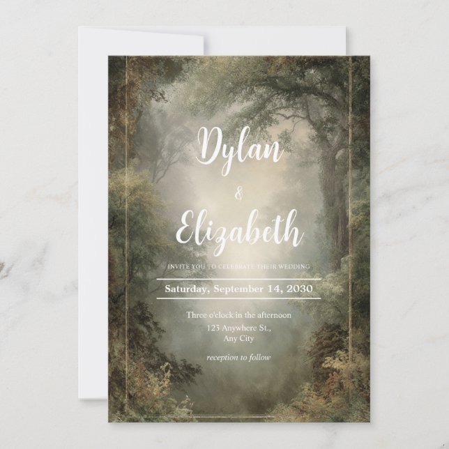 Misty Woodland Glade Wedding Einladung (Vorderseite)