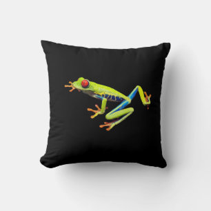 Mit Augen gestrichener, roter Baumfrosch, schwarz Kissen