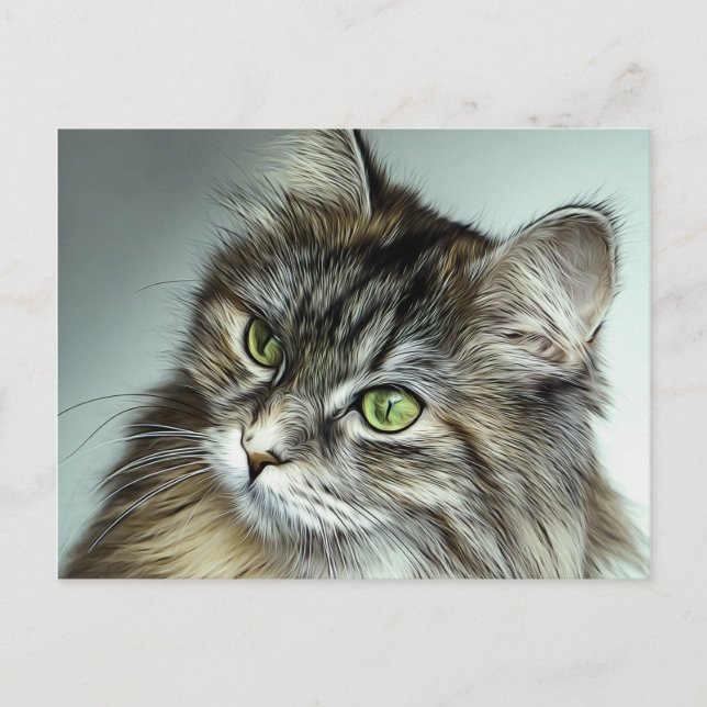 Mit Augen, grüne Katzenölmalerei Postkarte (Vorderseite)