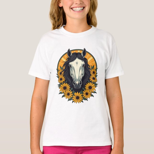 Mit Augen Susan-Blume aus Pferd und Schwarz T-Shirt (Vorderseite)