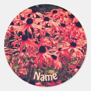 Mit Augen Susan-Blume in Rosa Schwarz Personalisie Runder Aufkleber