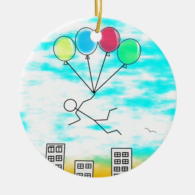 Mit Ballons über die Stadt fliegen Keramikornament (Vorne)