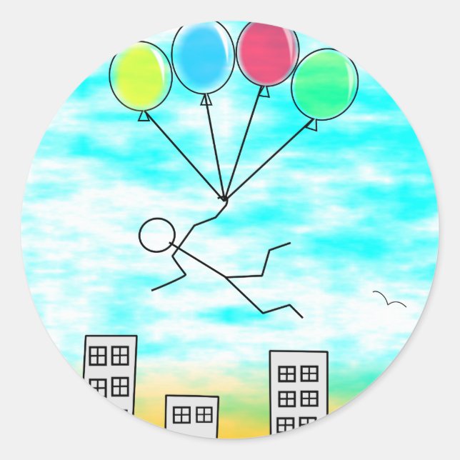 Mit Ballons über die Stadt fliegen Runder Aufkleber (Vorderseite)