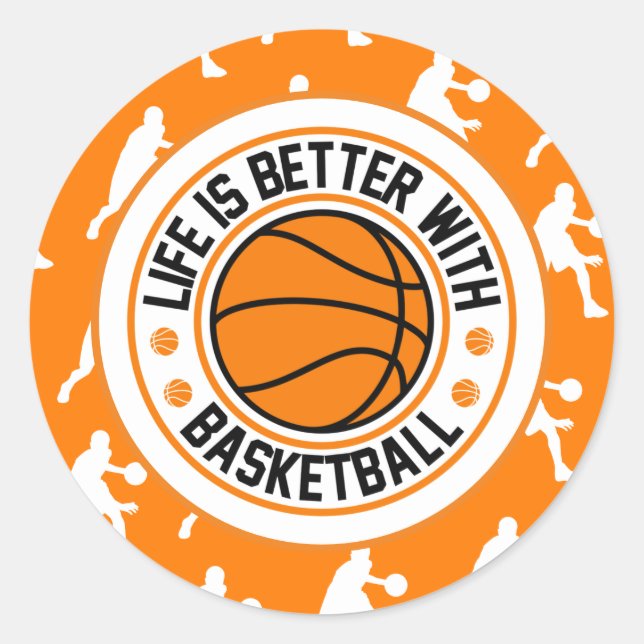 Mit Basketball Orange ist das Leben besser Runder Aufkleber (Vorderseite)