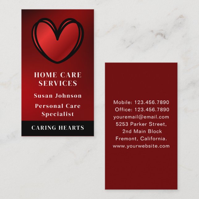 Mit Behinderung Homecare Caregiver Nurse Rotes Her Visitenkarte (Vorne/Hinten)