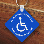 Mit Behinderung Symbol für Behinderte blau Schlüsselanhänger<br><div class="desc">Der quadratische Schlüsselanhänger ist mit einem mit Behinderung,  weißen Zeichen auf blauem Hintergrund und einem weißen,  kreisförmigen Text versehen.</div>