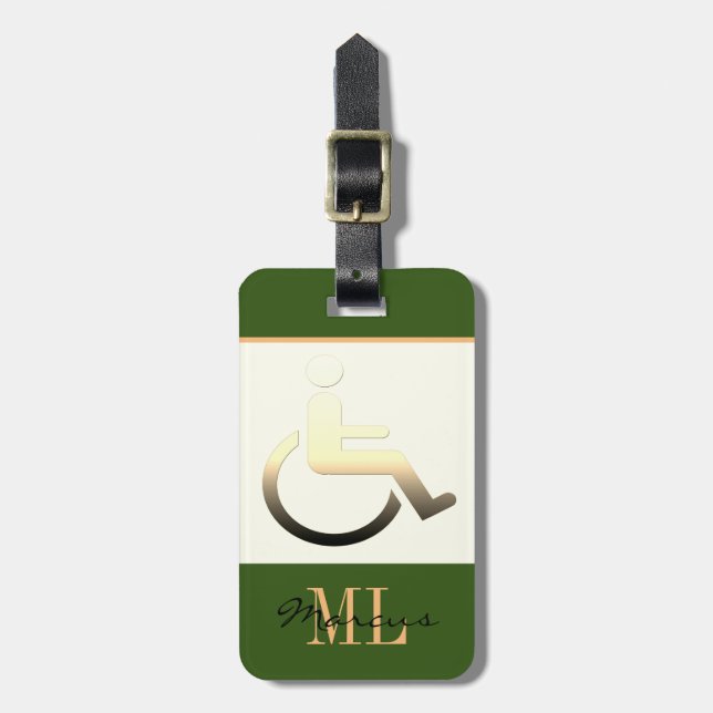 Mit Behinderung Symbol und mit Monogramm / Gepäcka Gepäckanhänger (Vorderseite vertikal)