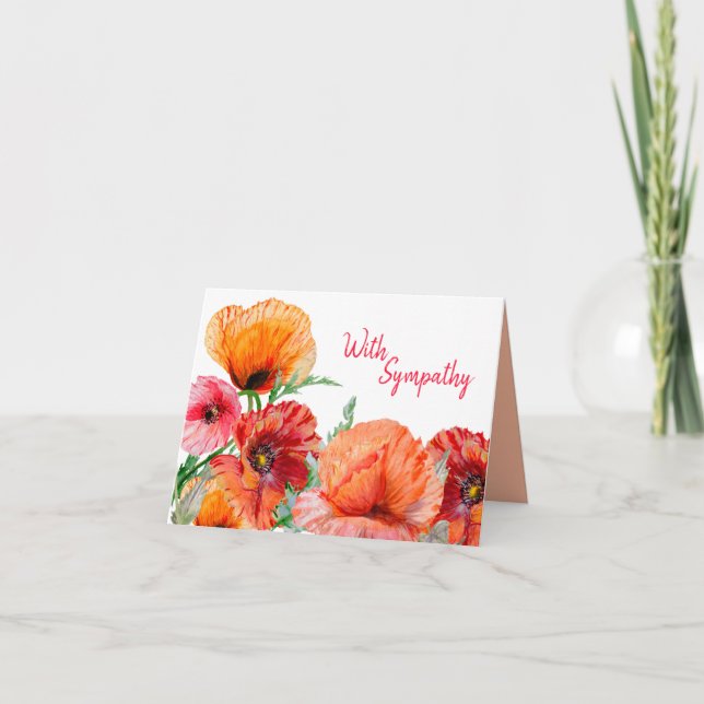 Mit Beileid, Aquarellmohn Blume Karte (Vorderseite)