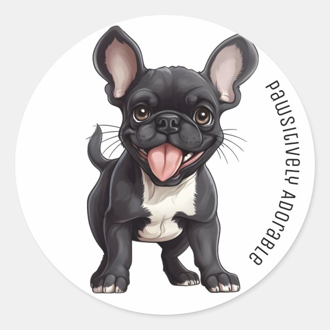 🐶 Mit benutzerdefiniertem Text, französischer Wel Runder Aufkleber (Vorderseite)