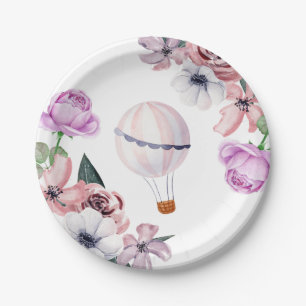 Mit Blumenheißluft-Ballon-reisendes Brautparty Pappteller