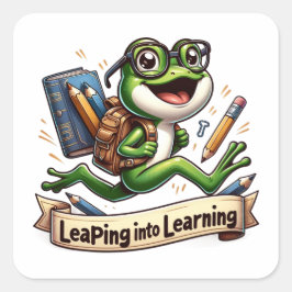 Mit Brillen in Grünen Frosch springen Quadratischer Aufkleber
