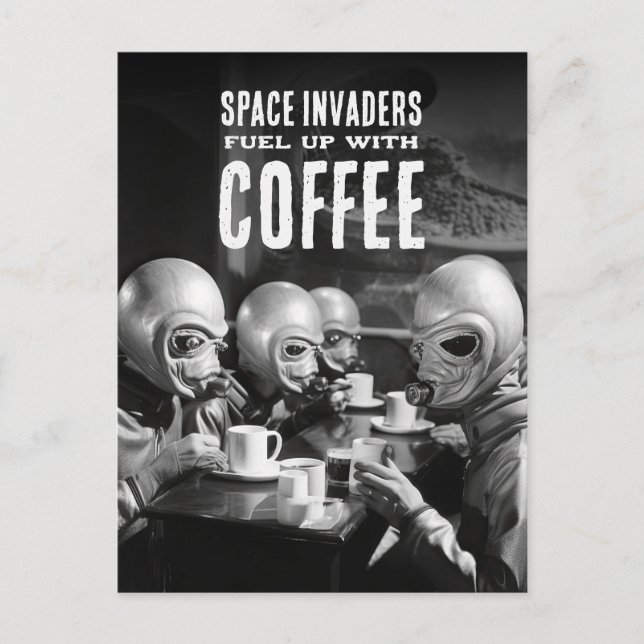 Mit Coffee Space Invaders Vintages Foto tanken Postkarte (Vorderseite)