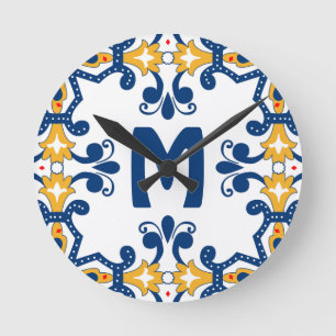 Mit dem ersten 💛 💙 blauen und gelben Azulejos Runde Wanduhr