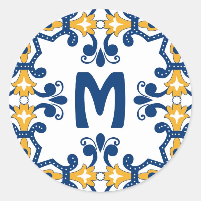 Mit dem ersten 💛 💙 blauen und gelben Azulejos Runder Aufkleber (Vorderseite)