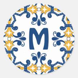Mit dem ersten 💛 💙 blauen und gelben Azulejos Runder Aufkleber