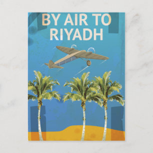 Mit dem Flugzeug nach Riad Vintage-Reiseplakat Postkarte