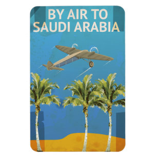 Mit dem Flugzeug nach Saudi-Arabien Vintage Reisep Magnet