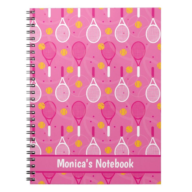 Mit dem Namen Pink & White Tennisschläger Muster Notizblock (Vorderseite)