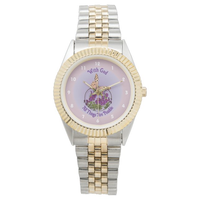 Mit dem Schmetterling Blume Kunst Inspiration Armbanduhr (Vorderseite)
