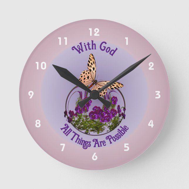 Mit dem Schmetterling Blume Kunst Inspiration Runde Wanduhr (Vorderseite)